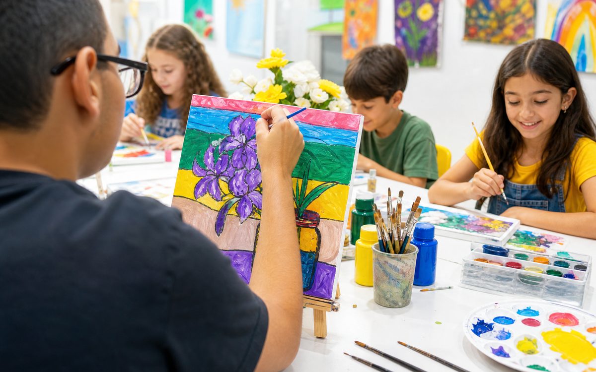 Children making colorful art together