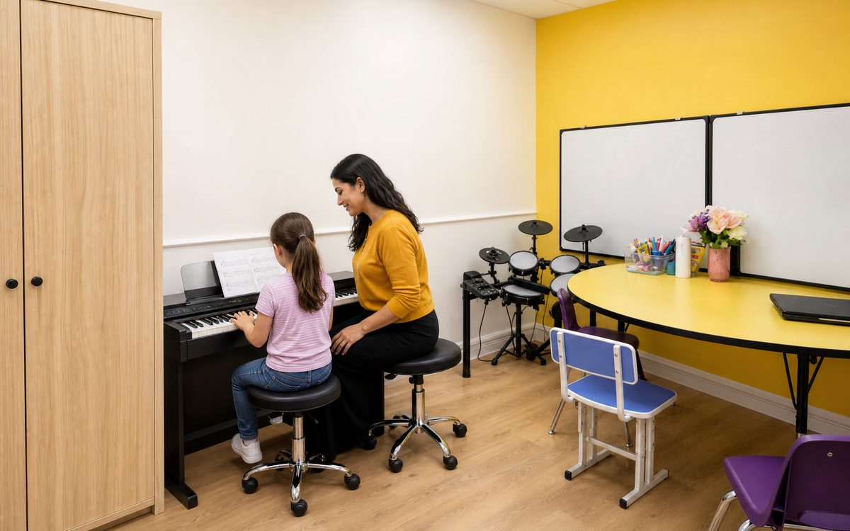 Children exploring music together