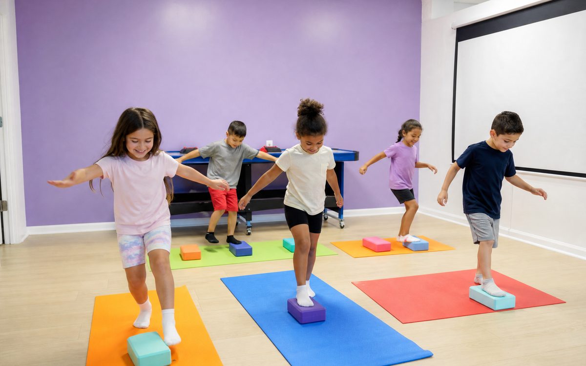 Children practicing yoga together
