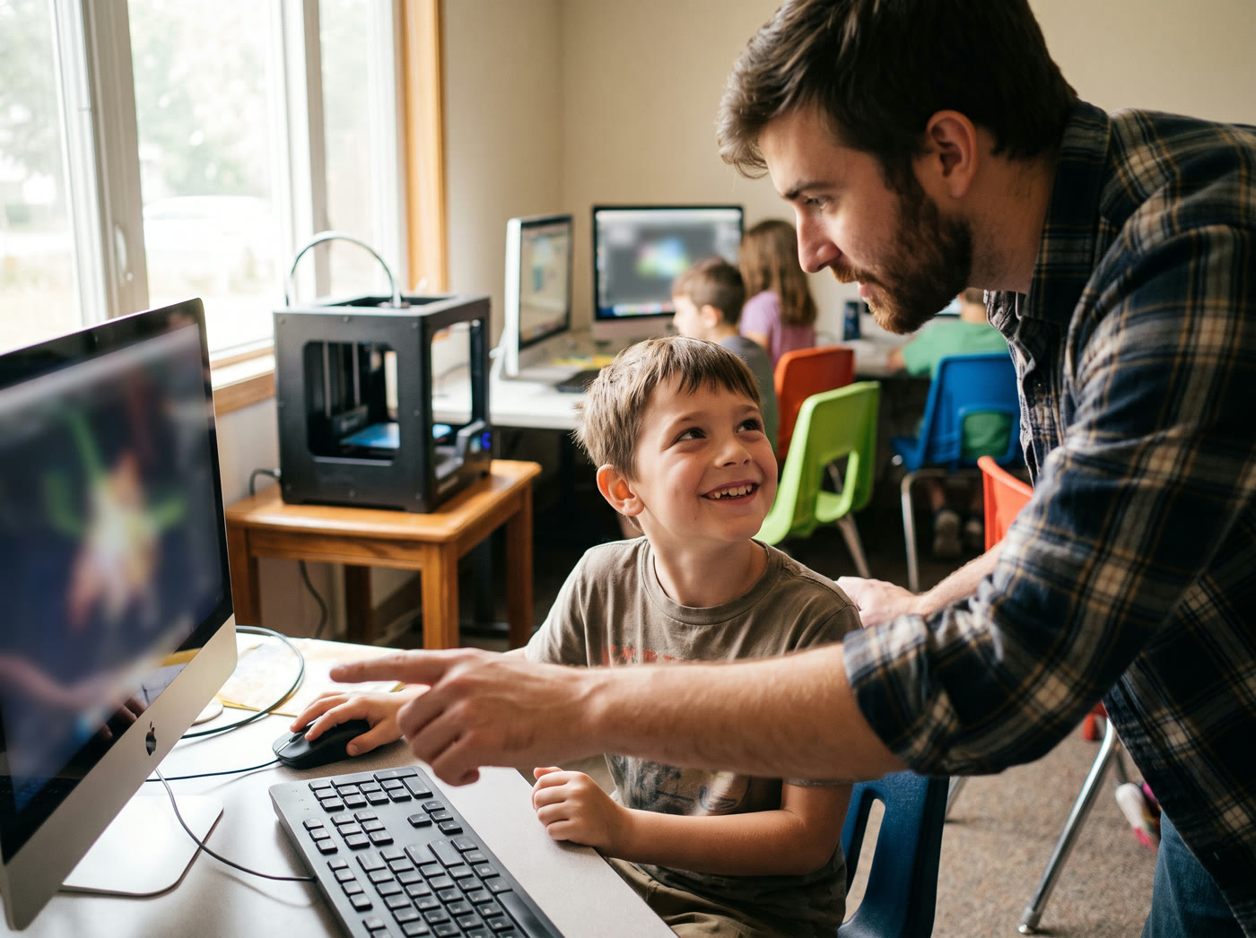 A child exploring technology in the Glendale lab