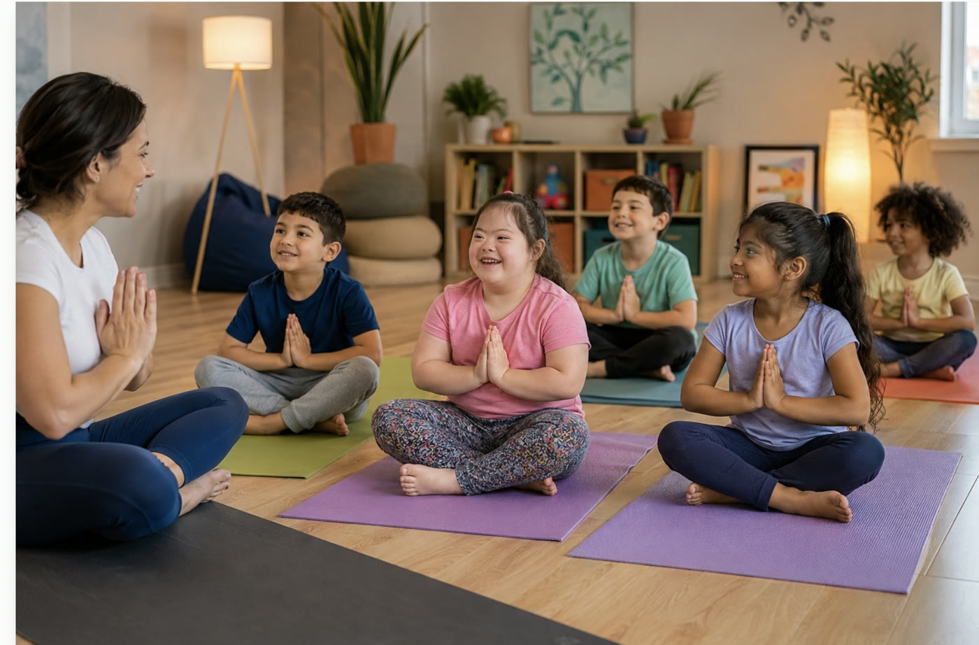 Children practicing calm movement together