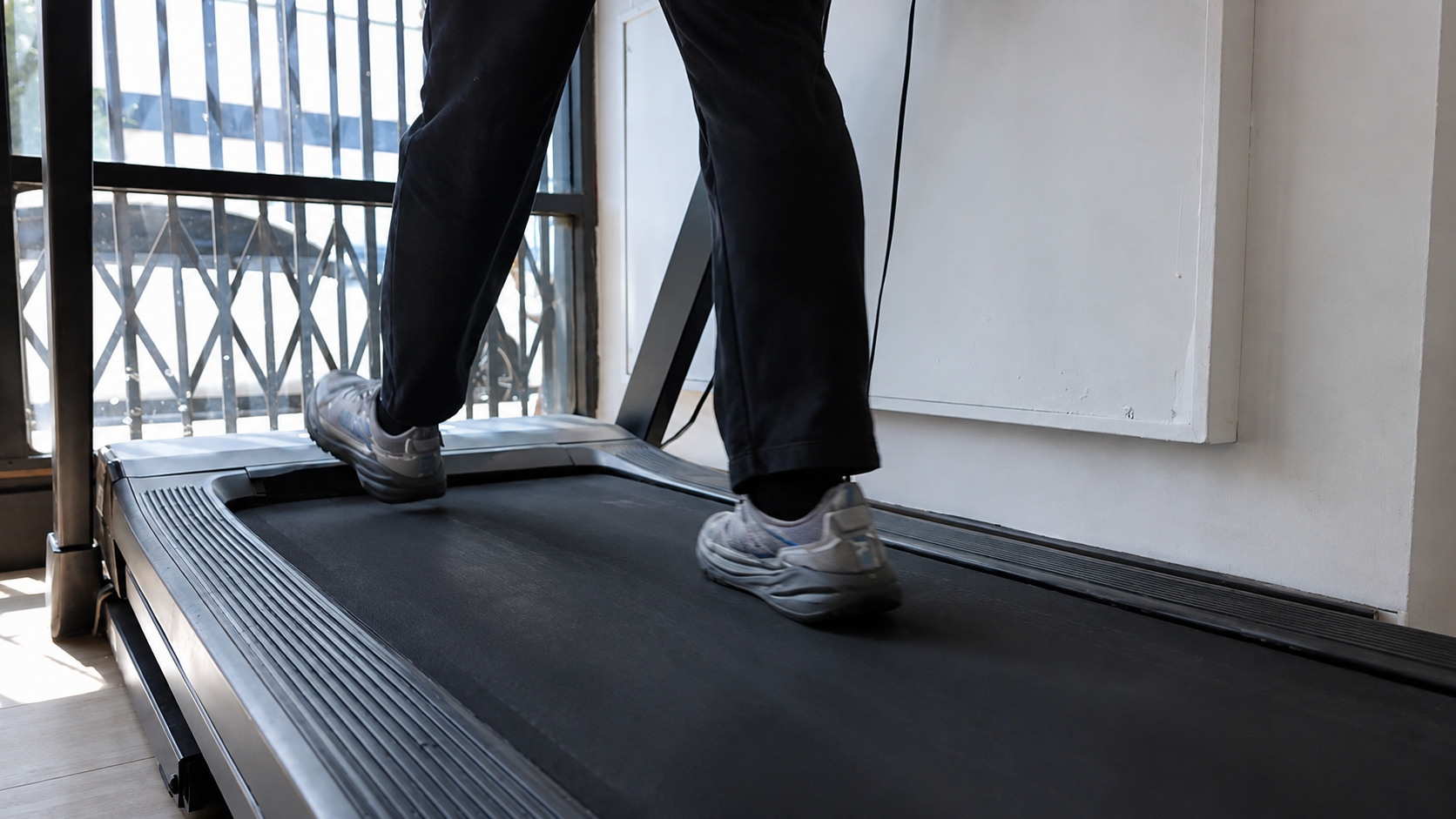 A participant using the treadmill during fitness activities in Van Nuys