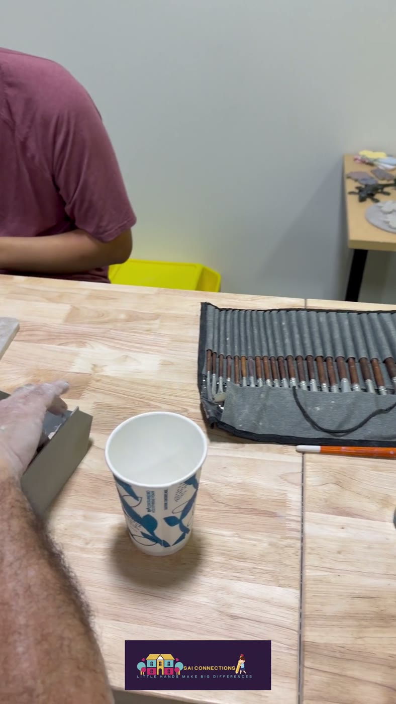 The pottery workbench, tools ready for a Van Nuys session