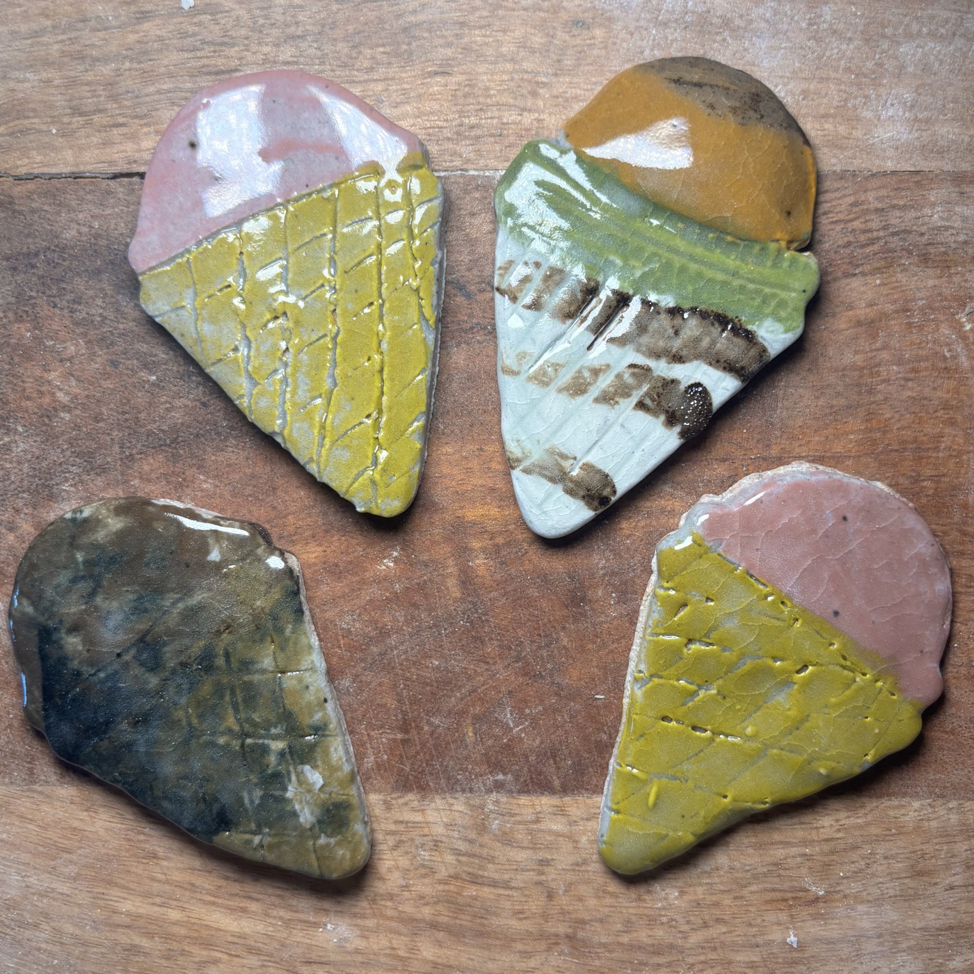 Clay ice cream cones, shaped and painted by kids
