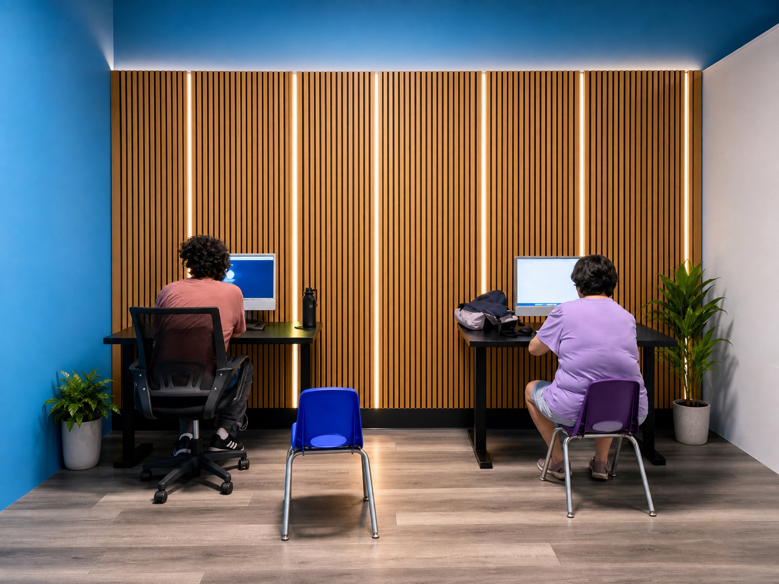 Young adults and adults working at computers in the SAI Connections Van Nuys computer lab