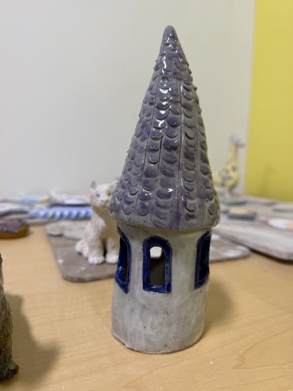 Finished clay house sculpture made in the Van Nuys pottery studio