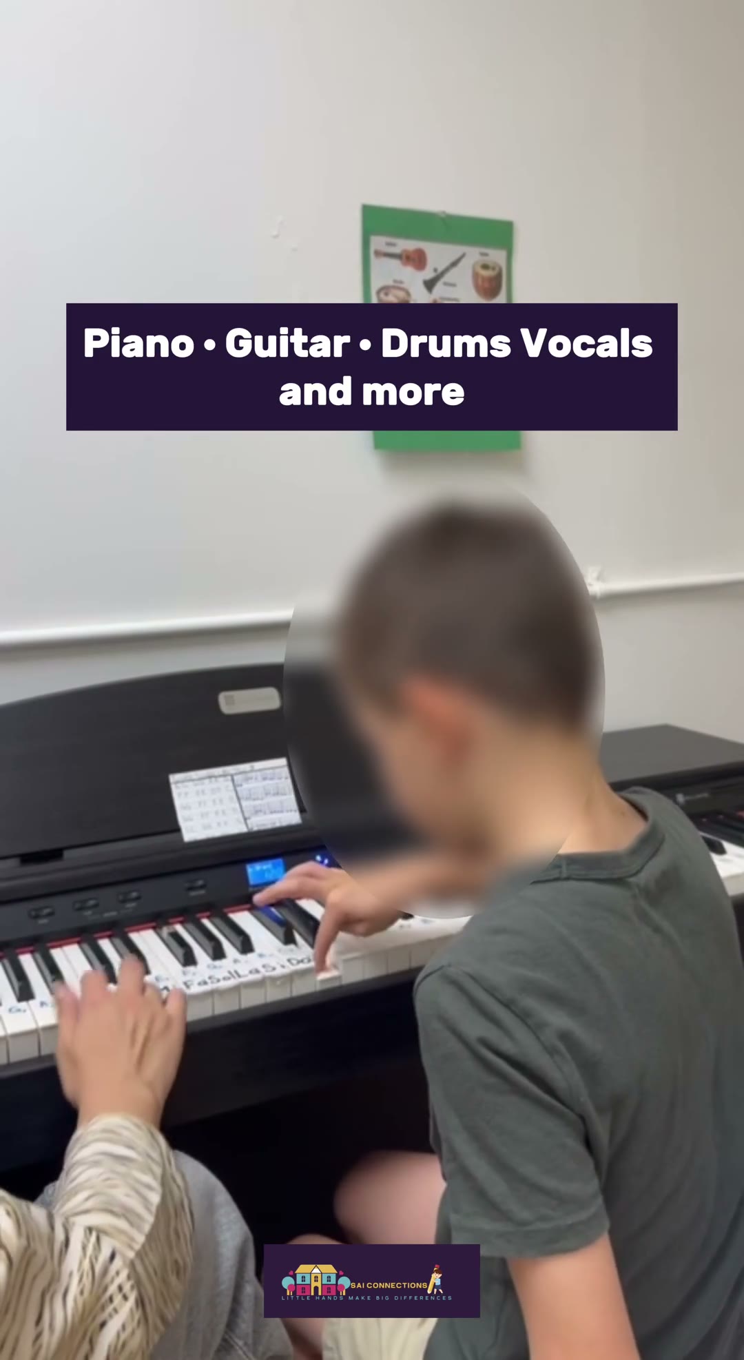 Inside a music class at SAI Connections Glendale — piano, guitar, drums, and singing for children of all abilities