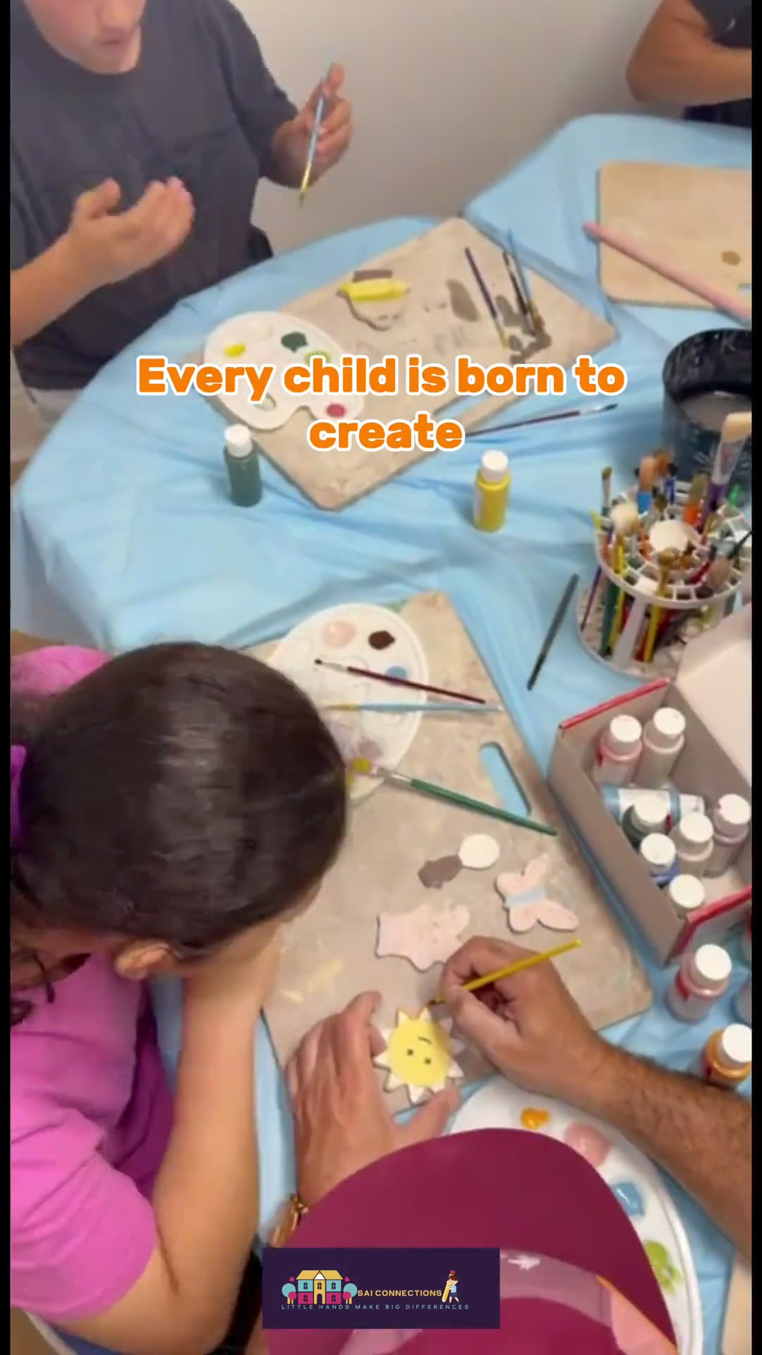 Children shaping and painting clay together in a Glendale pottery class